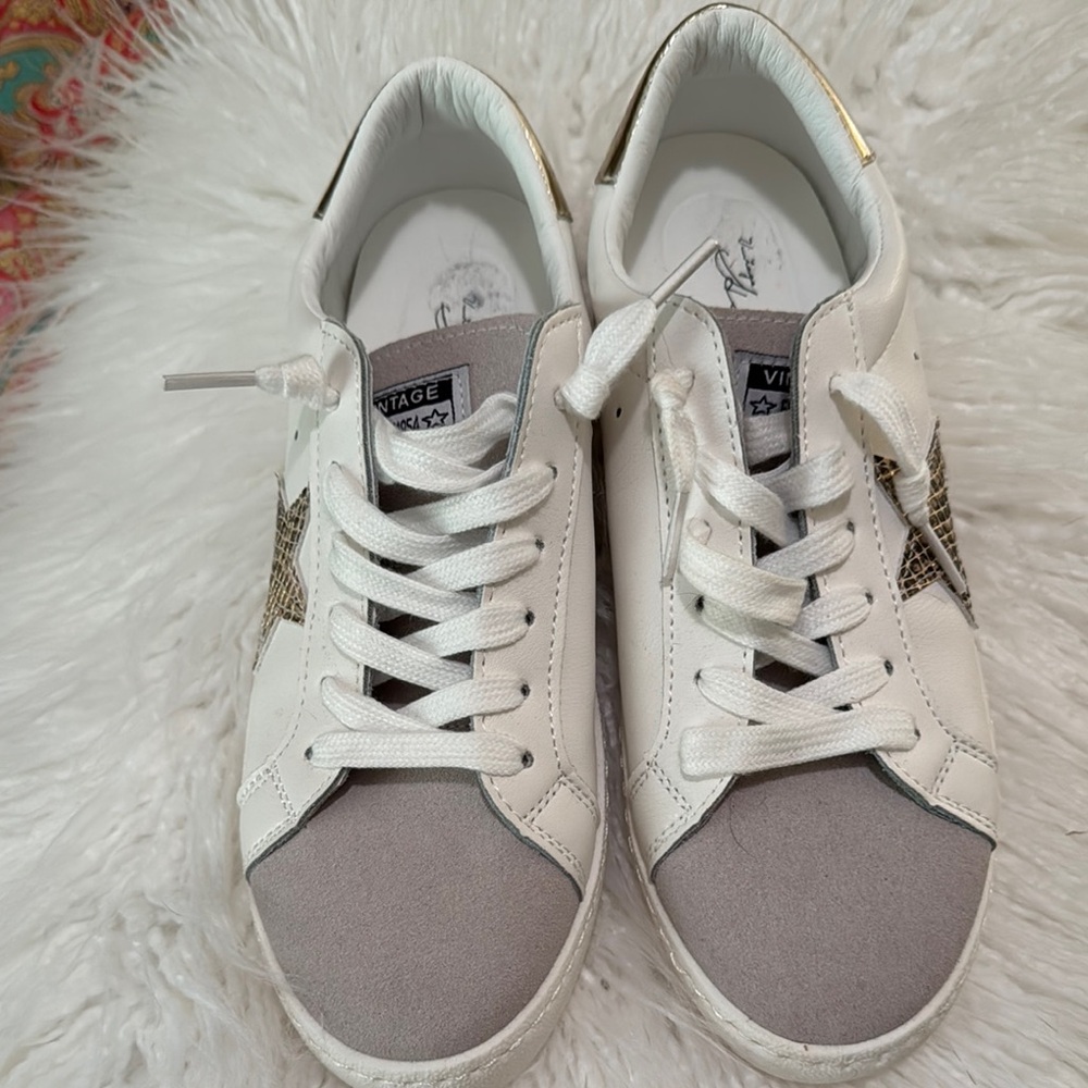 Vintage White and Gray Women's Sneakers